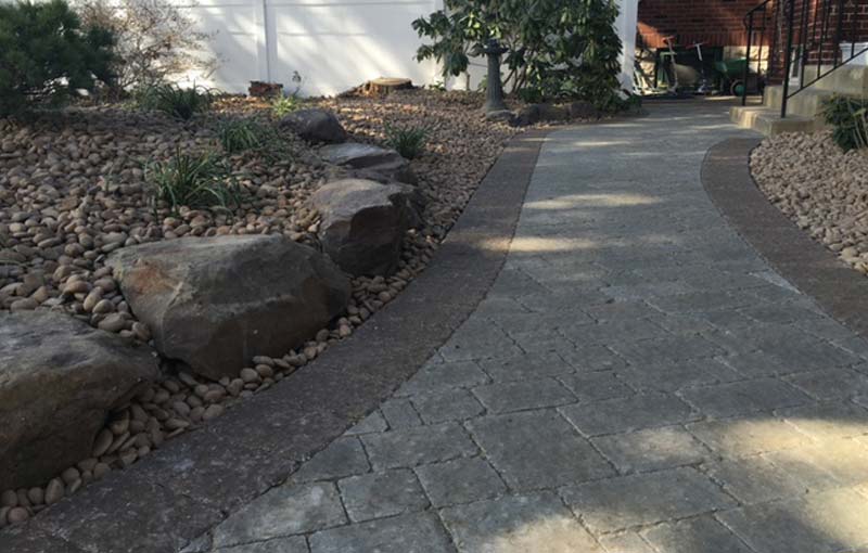 stone patio and landscaping
