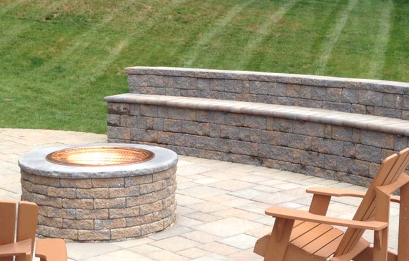 stone fireplace and hardscaping